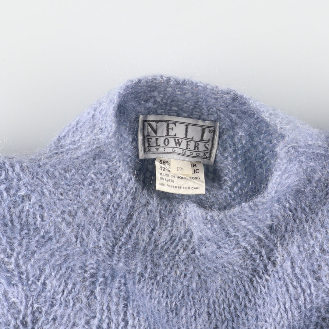 90'S NELL FLOWERS mock neck cable knit mohair x acrylic knit sweater women's M vintage /eaa387974