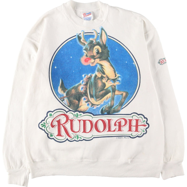 90'S Hanes Rudolph the Red Nosed Reindeer Character Sweatshirt Trainer Made in USA Men's L Vintage /eaa388416