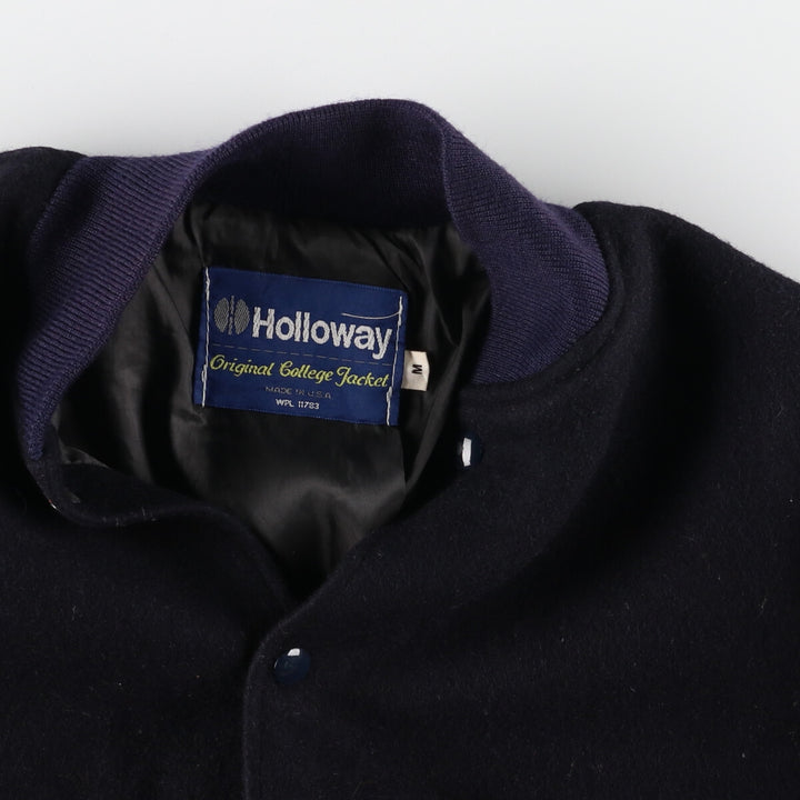 90'S HOLLOWAY Leather Sleeve Wool Varsity Jacket Award Jacket Varsity Jacket Made in USA Men's M Vintage /eaa388516