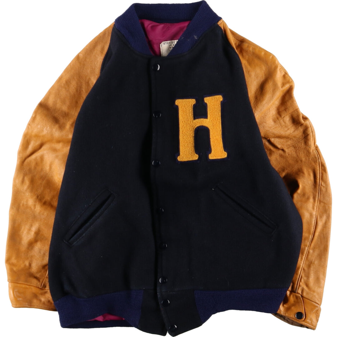 ~80'S ATHLETES WEAR CO Leather Sleeve Wool Stadium Jacket Award Jacket Varsity Jacket Men's L Vintage /eaa388520