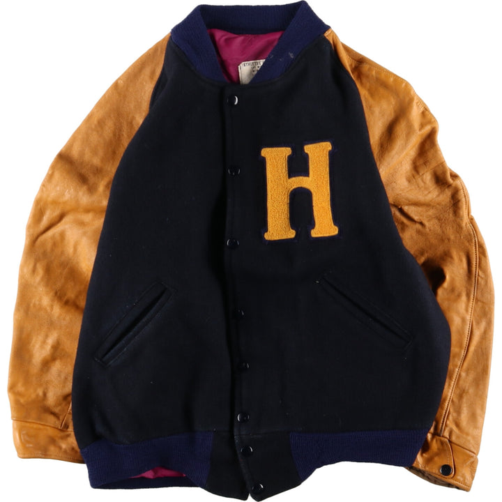 ~80'S ATHLETES WEAR CO Leather Sleeve Wool Stadium Jacket Award Jacket Varsity Jacket Men's L Vintage /eaa388520