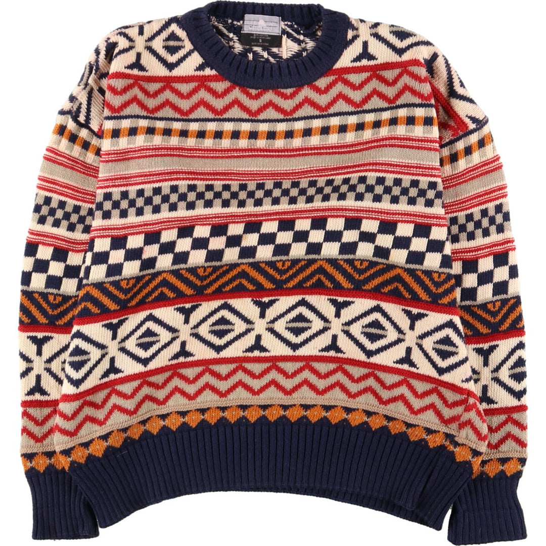 CLUB 901 All-over Fair Isle Pattern Cotton Knit Sweater Made in Scotland Women's L /eaa388805