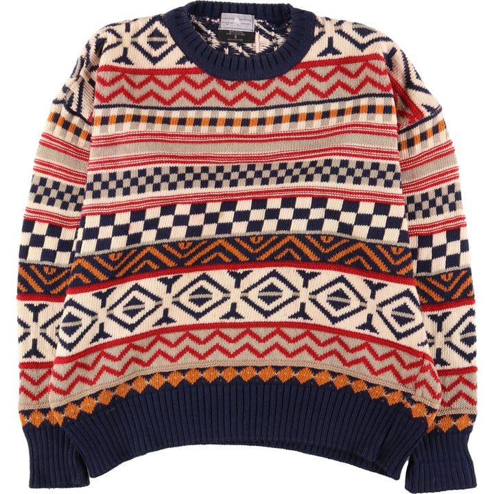 CLUB 901 All-over Fair Isle Pattern Cotton Knit Sweater Made in Scotland Women's L /eaa388805