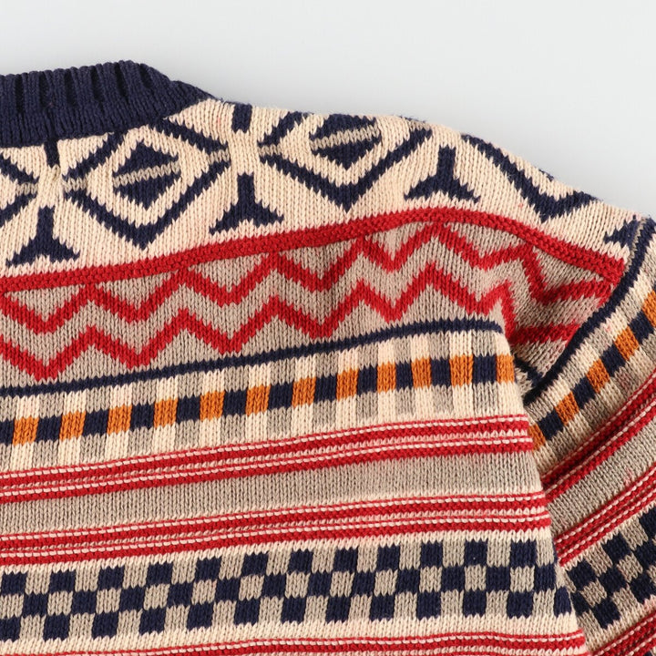 CLUB 901 All-over Fair Isle Pattern Cotton Knit Sweater Made in Scotland Women's L /eaa388805