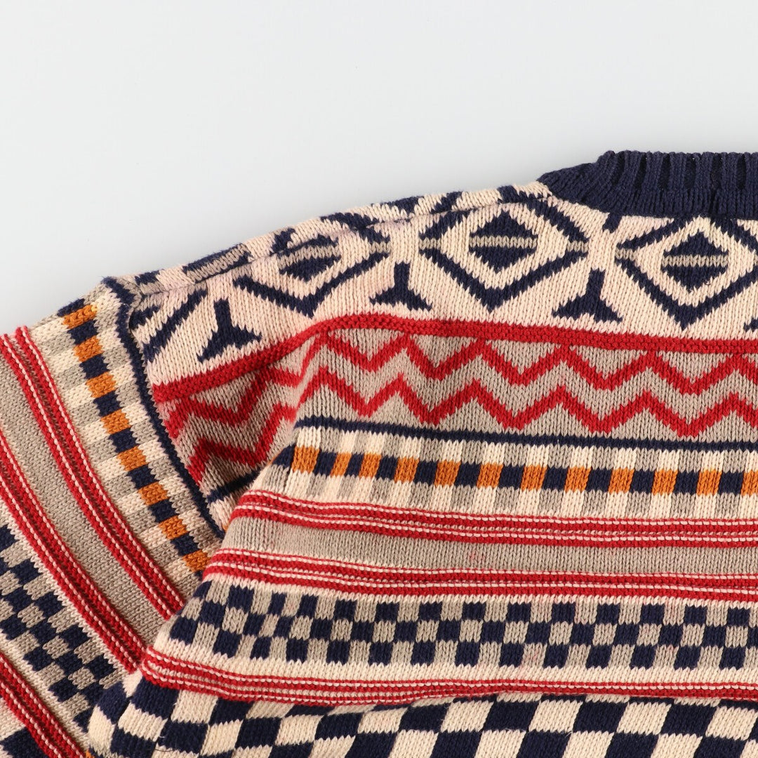 CLUB 901 All-over Fair Isle Pattern Cotton Knit Sweater Made in Scotland Women's L /eaa388805