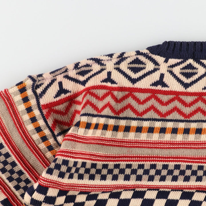 CLUB 901 All-over Fair Isle Pattern Cotton Knit Sweater Made in Scotland Women's L /eaa388805