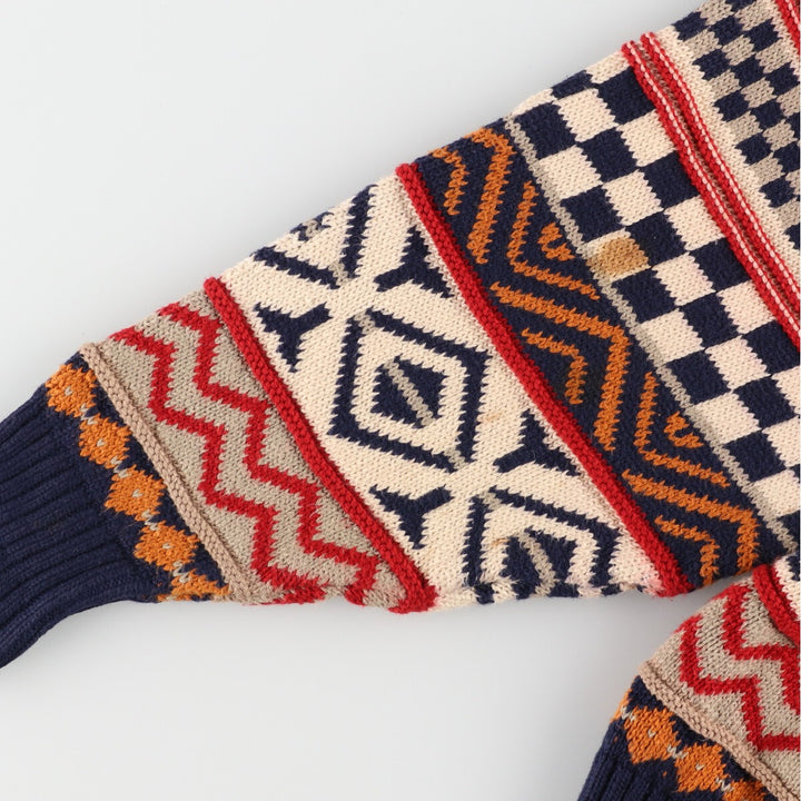 CLUB 901 All-over Fair Isle Pattern Cotton Knit Sweater Made in Scotland Women's L /eaa388805