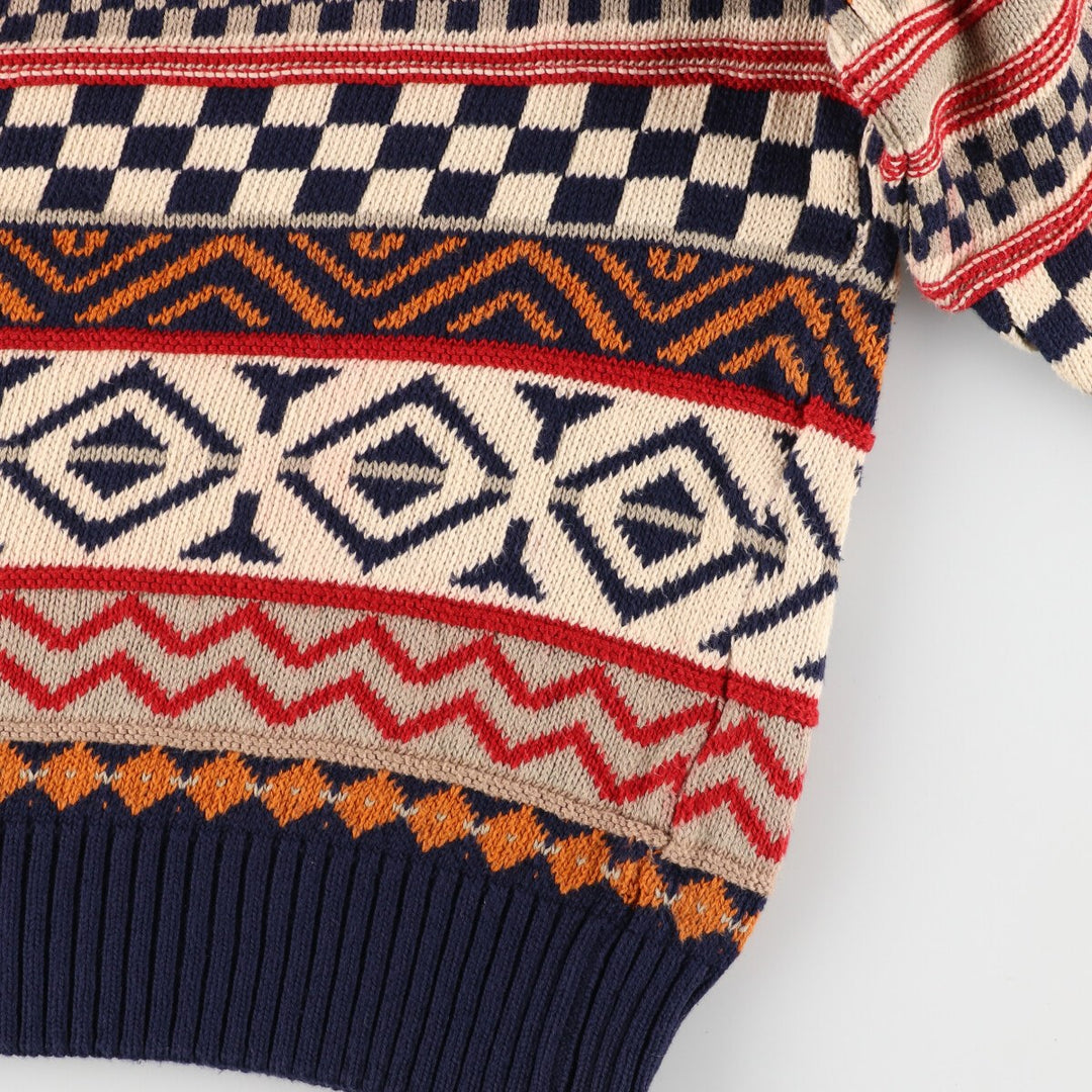 CLUB 901 All-over Fair Isle Pattern Cotton Knit Sweater Made in Scotland Women's L /eaa388805