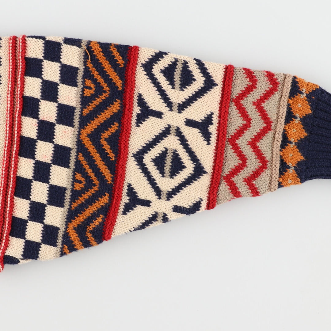 CLUB 901 All-over Fair Isle Pattern Cotton Knit Sweater Made in Scotland Women's L /eaa388805