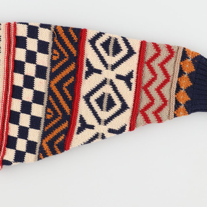 CLUB 901 All-over Fair Isle Pattern Cotton Knit Sweater Made in Scotland Women's L /eaa388805