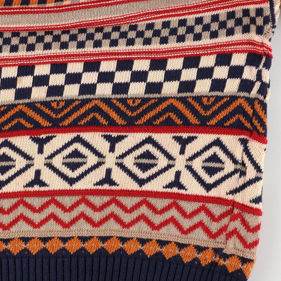 CLUB 901 All-over Fair Isle Pattern Cotton Knit Sweater Made in Scotland Women's L /eaa388805