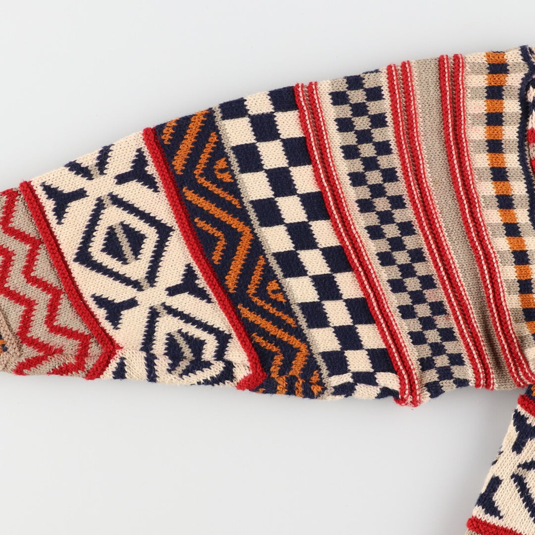 CLUB 901 All-over Fair Isle Pattern Cotton Knit Sweater Made in Scotland Women's L /eaa388805