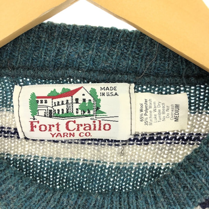 Fort Crailo Border Pattern Wool Knit Sweater Made in USA Women's M /eaa388912