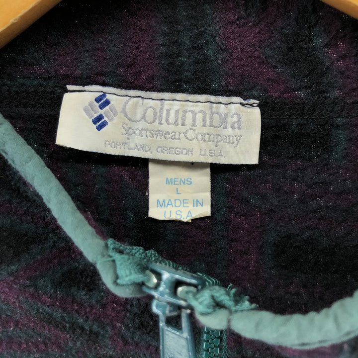 90'S Columbia White Tag All-Over Print Half-Zip Fleece Pullover Made in USA Men's L Size Vintage /eaa389064