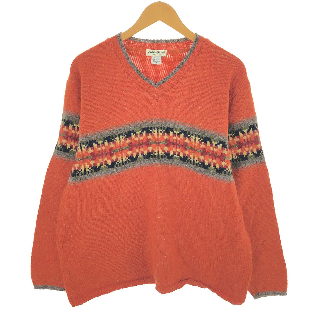 90'S Eddie Bauer all-over print V-neck wool knit sweater, made in the USA, men's size M, vintage / eaa389107