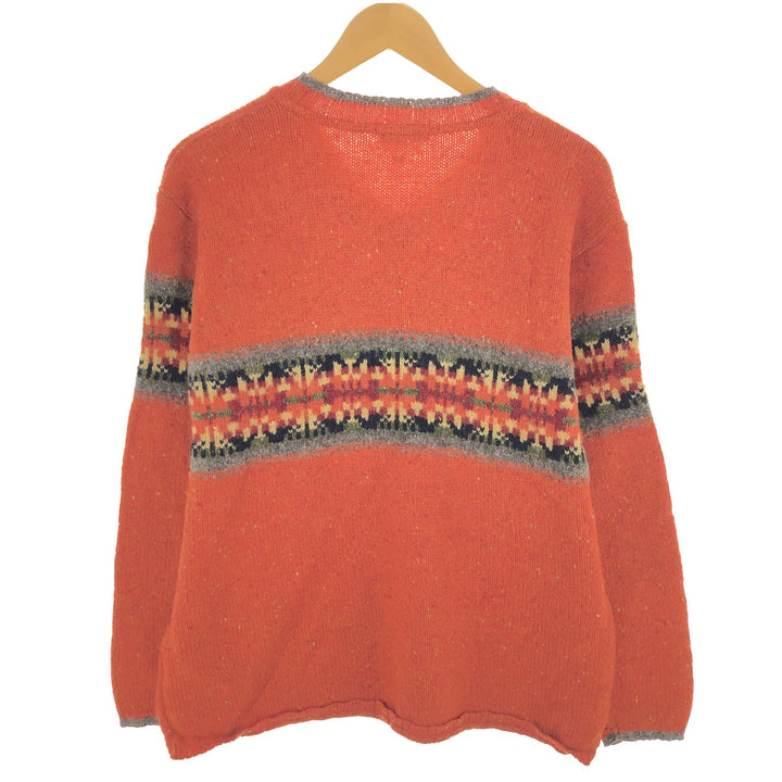 90'S Eddie Bauer all-over print V-neck wool knit sweater, made in the USA, men's size M, vintage / eaa389107