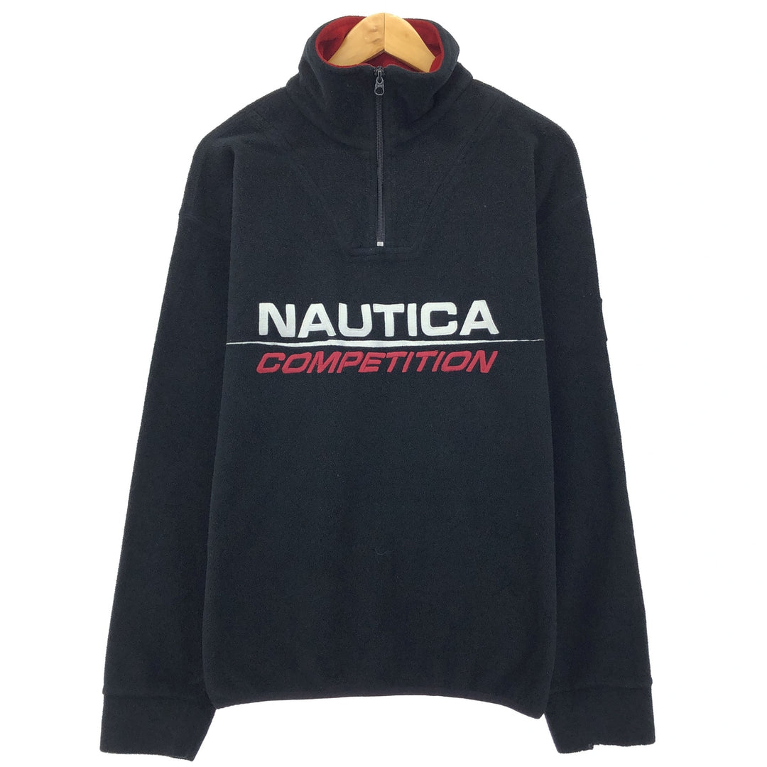 Vintage 90'S Nautica Half-Zip Fleece Pullover, Made in USA, Men's Size Medium polyester black type Vintage Second Hand