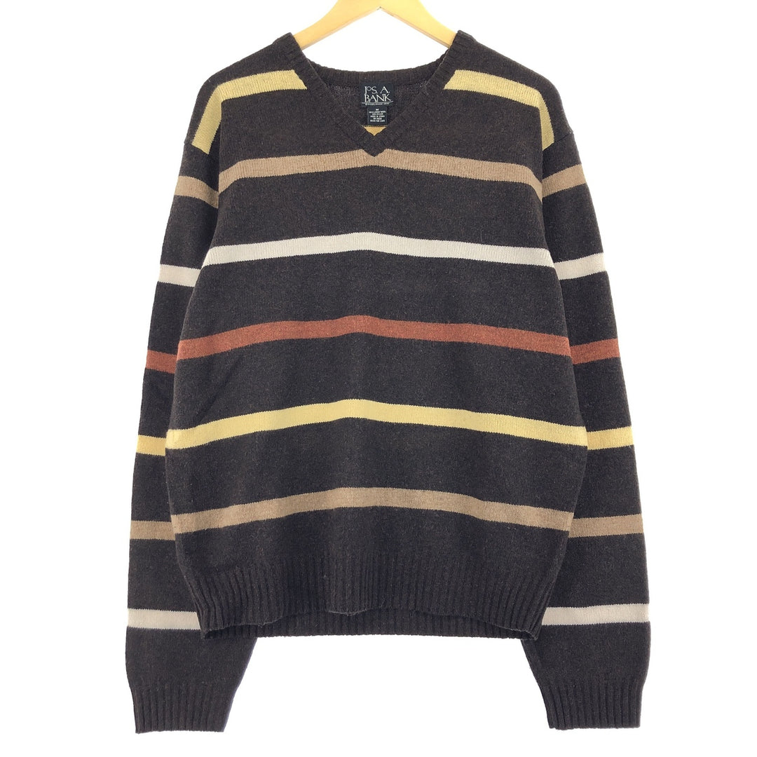 JOS A BANK Border Pattern V-neck wool knit sweater, men's size M /eaa389212