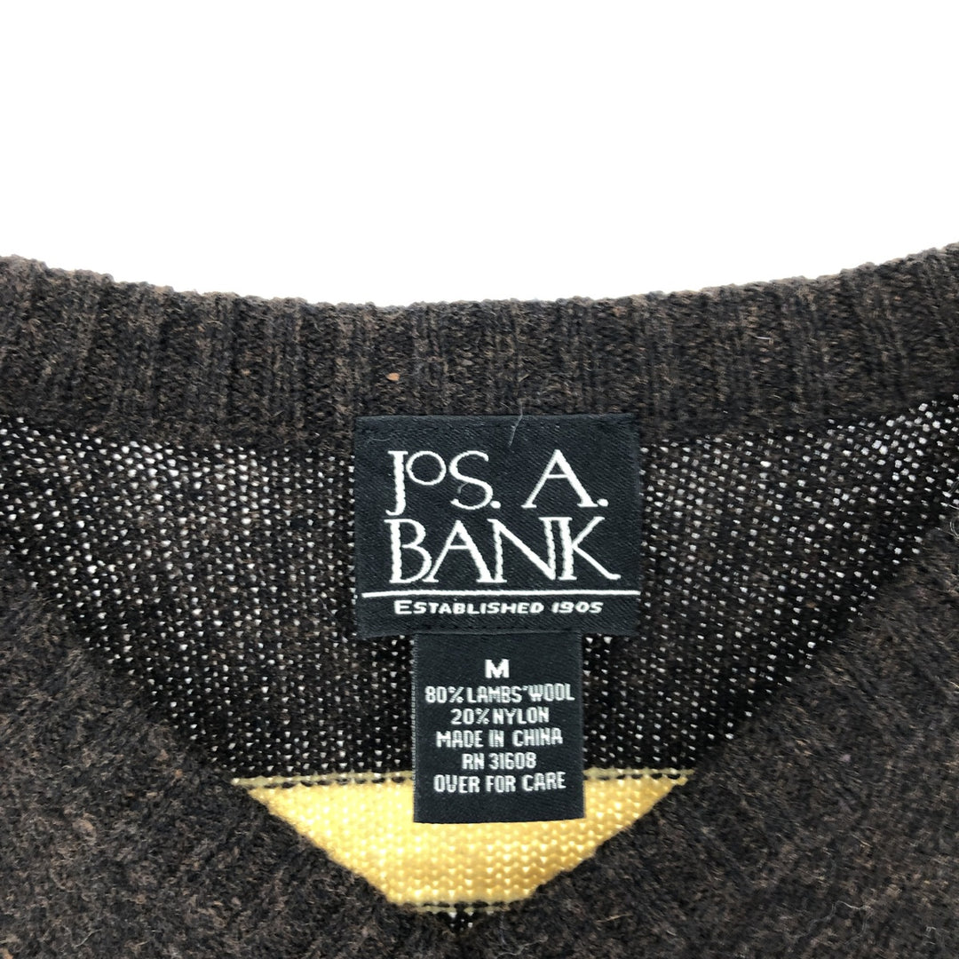 JOS A BANK Border Pattern V-neck wool knit sweater, men's size M /eaa389212