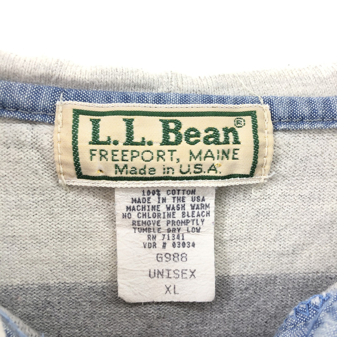 90'S LLBean Border Pattern Sweatshirt Half Button Pullover Hoodie Made in USA Men's XL /eaa389239