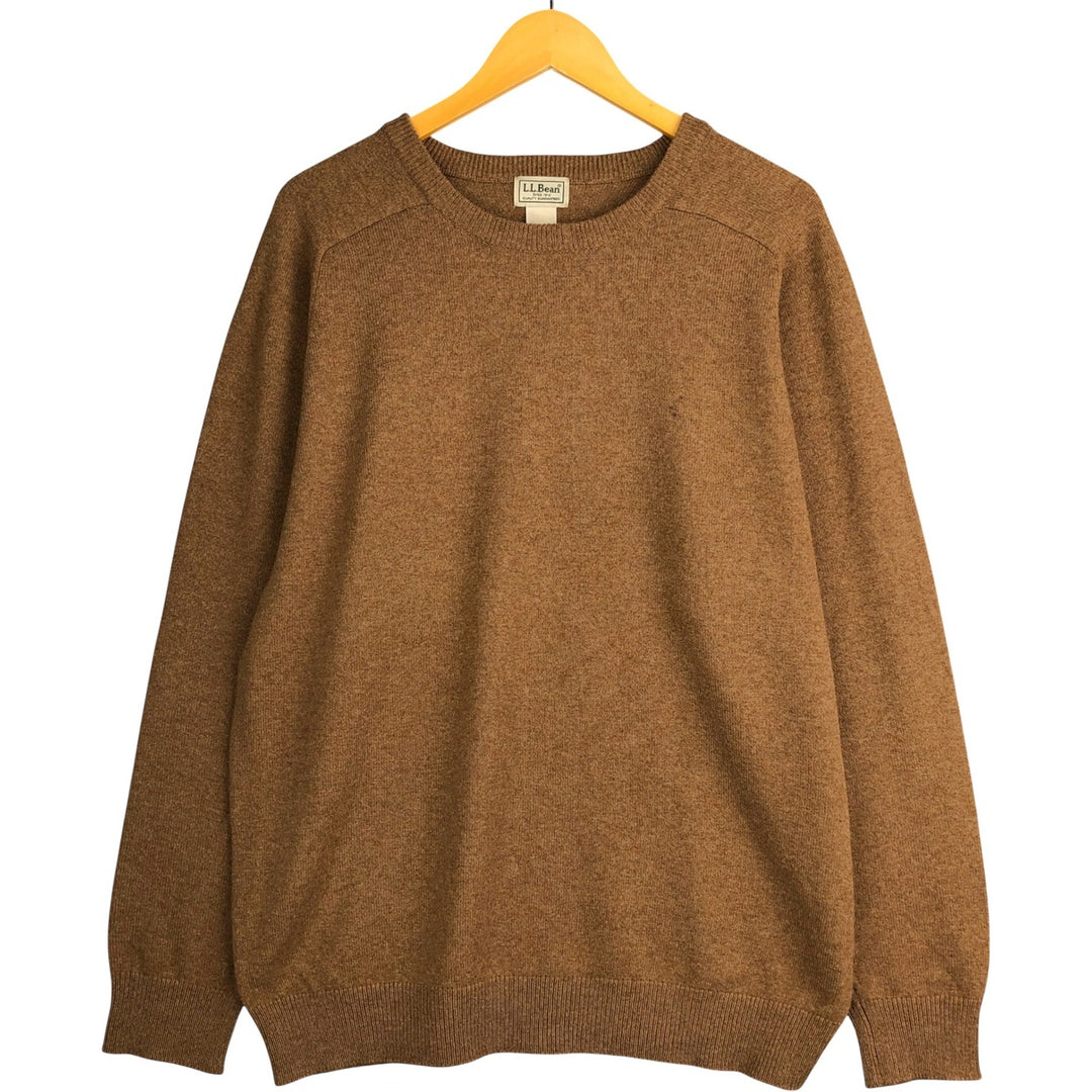 90s-00'S LLBean Lambswool Knit Sweater, Men's Size L, Vintage Lamb wool beige type brown Vintage Second Hand