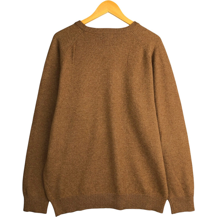 90s-00'S LLBean Lambswool Knit Sweater, Men's Size L, Vintage Lamb wool beige type brown Vintage Second Hand