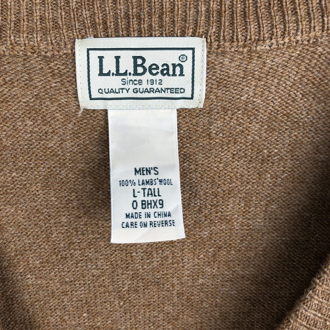 90s-00'S LLBean Lambswool Knit Sweater, Men's Size L, Vintage Lamb wool beige type brown Vintage Second Hand