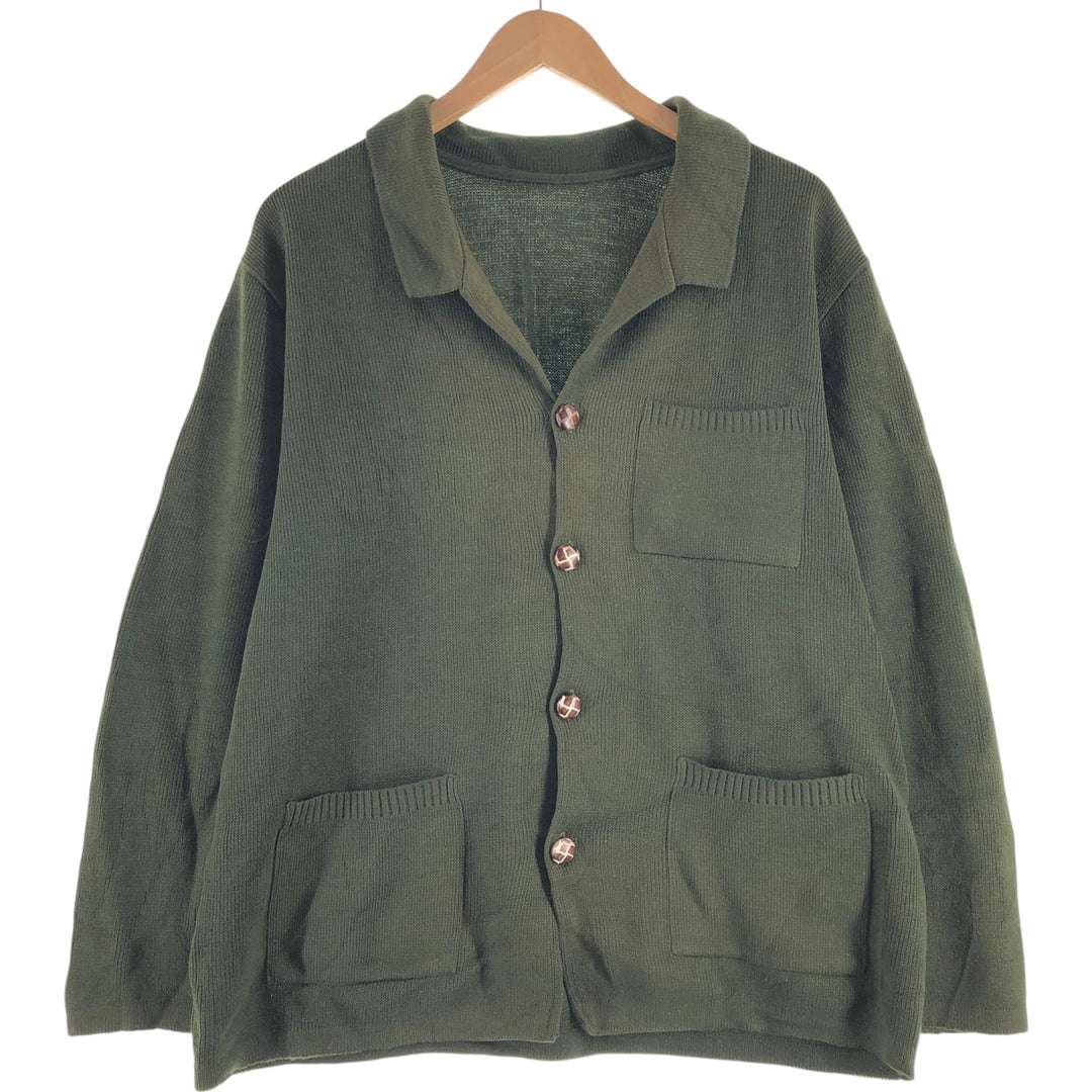 Collared knit cardigan, men's size M unclear Green type dark green Vintage Second Hand