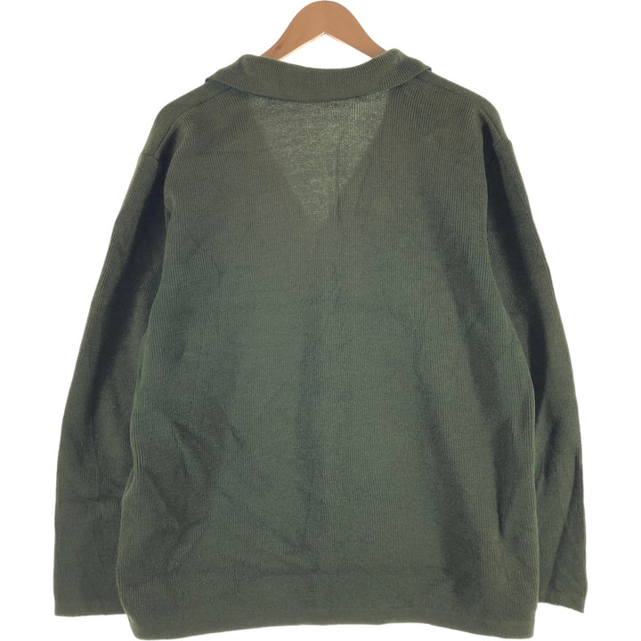 Collared knit cardigan, men's size M unclear Green type dark green Vintage Second Hand