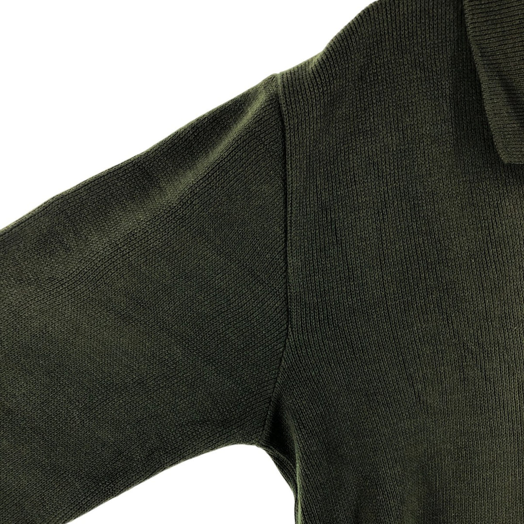Collared knit cardigan, men's size M unclear Green type dark green Vintage Second Hand