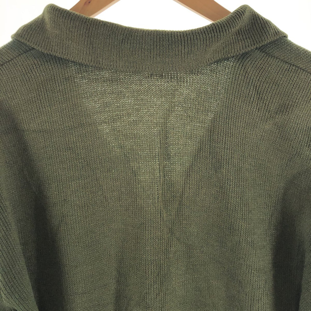 Collared knit cardigan, men's size M unclear Green type dark green Vintage Second Hand