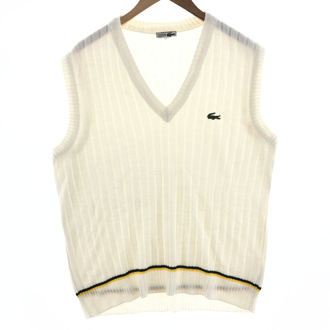 70'S Lacoste French Lacoste Ribbed V-neck Acrylic Knit Vest Made in France Size 5 Men's L Vintage /eaa390103