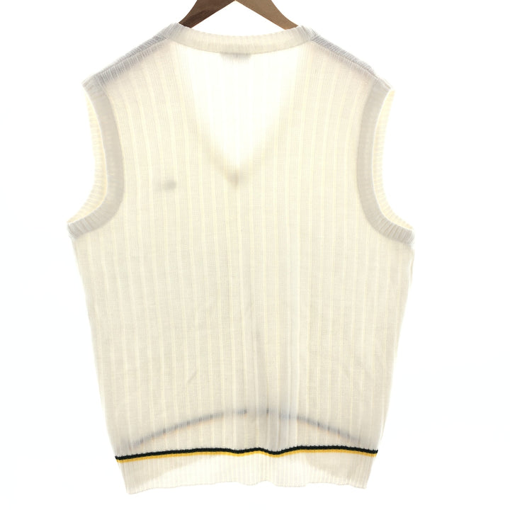 70'S Lacoste French Lacoste Ribbed V-neck Acrylic Knit Vest Made in France Size 5 Men's L Vintage /eaa390103