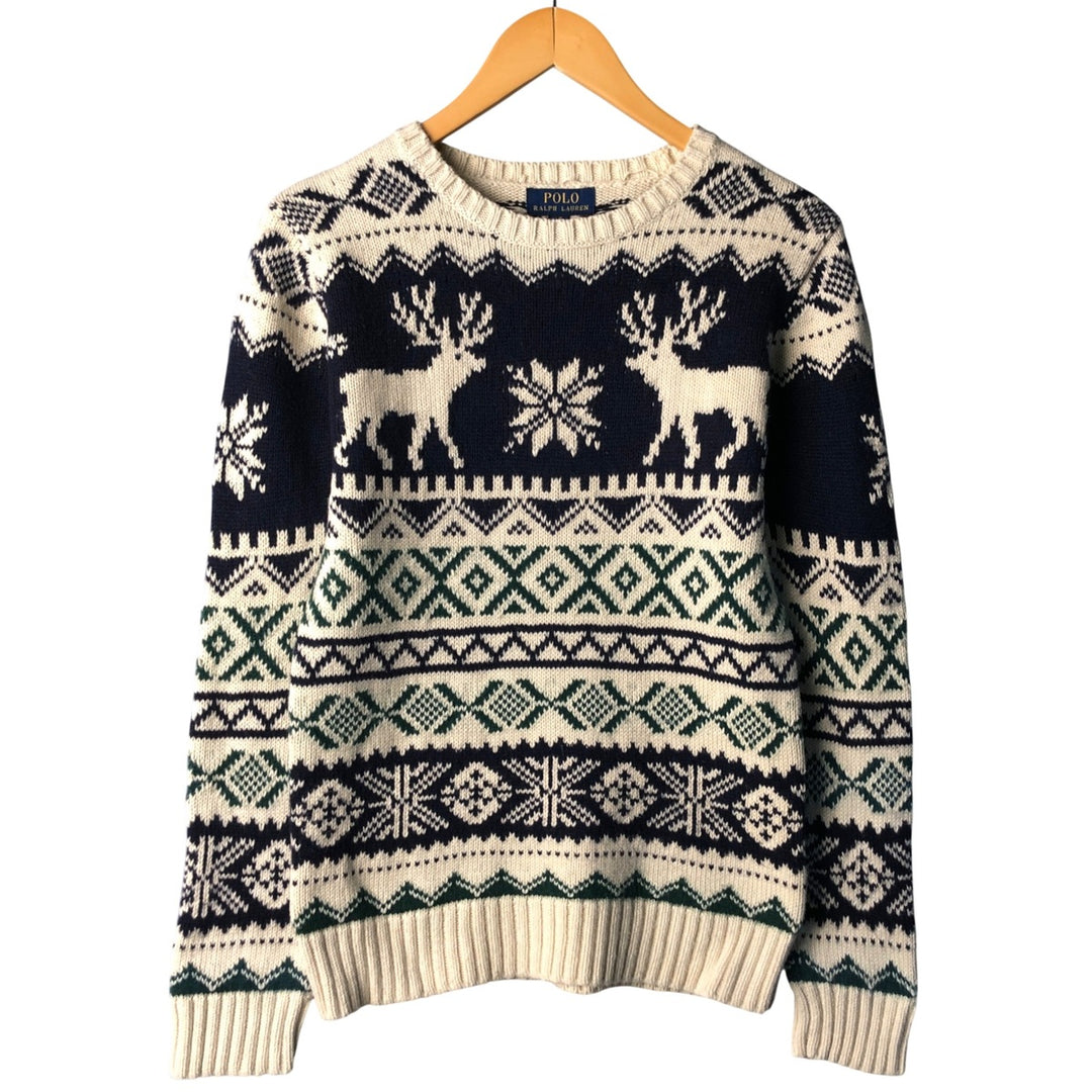 Ralph Lauren POLO RALPH LAUREN Nordic Pattern Cotton Knit Sweater, Women's Size L cotton pale white type Vintage Second Hand