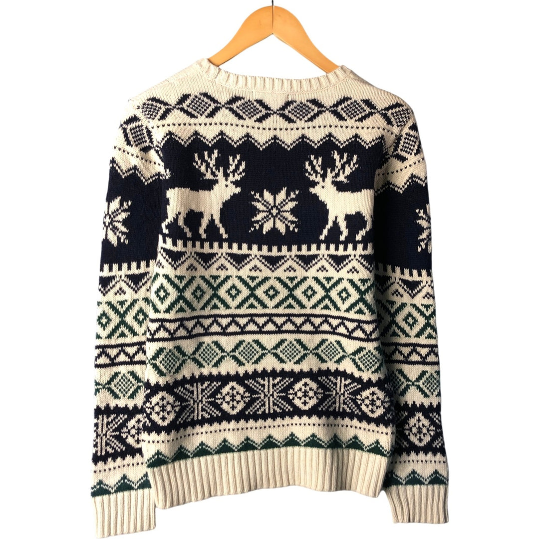 Ralph Lauren POLO RALPH LAUREN Nordic Pattern Cotton Knit Sweater, Women's Size L cotton pale white type Vintage Second Hand