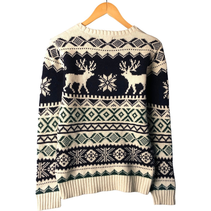 Ralph Lauren POLO RALPH LAUREN Nordic Pattern Cotton Knit Sweater, Women's Size L cotton pale white type Vintage Second Hand