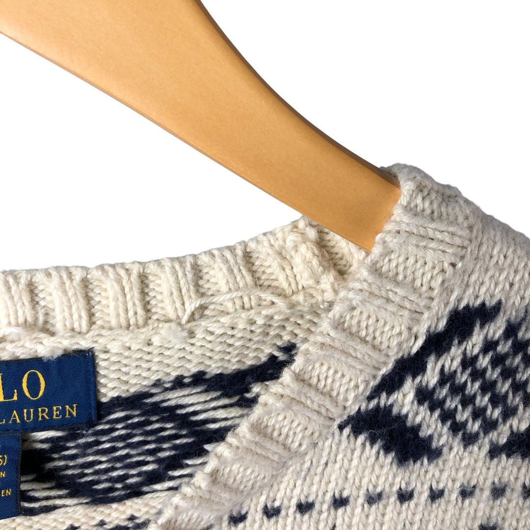 Ralph Lauren POLO RALPH LAUREN Nordic Pattern Cotton Knit Sweater, Women's Size L cotton pale white type Vintage Second Hand