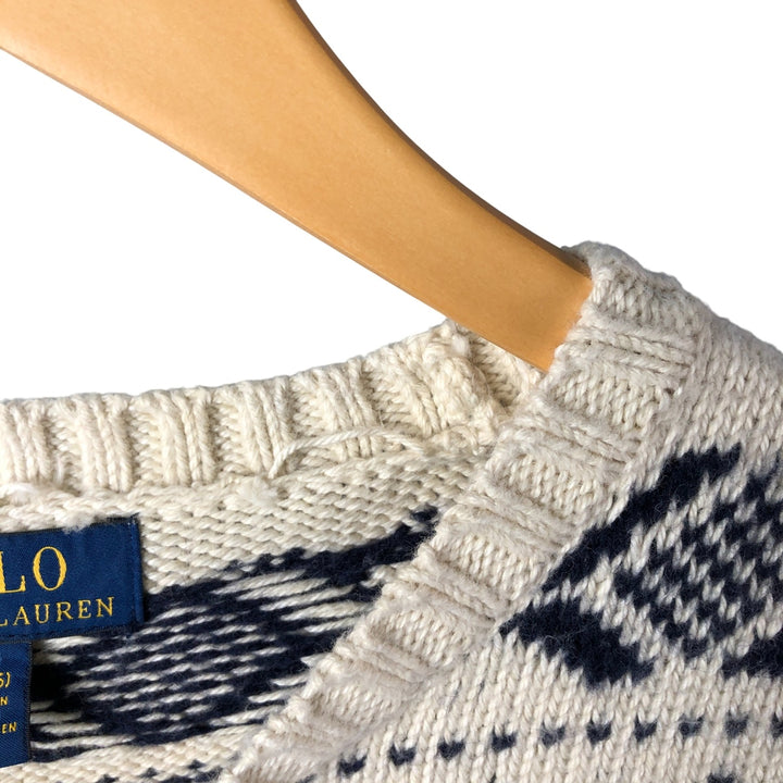 Ralph Lauren POLO RALPH LAUREN Nordic Pattern Cotton Knit Sweater, Women's Size L cotton pale white type Vintage Second Hand