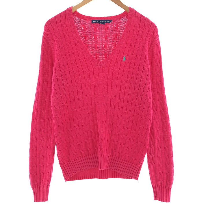 Ralph Lauren RALPH LAUREN SPORT Cable knit V-neck cotton knit sweater Women's XL equivalent /eaa390362