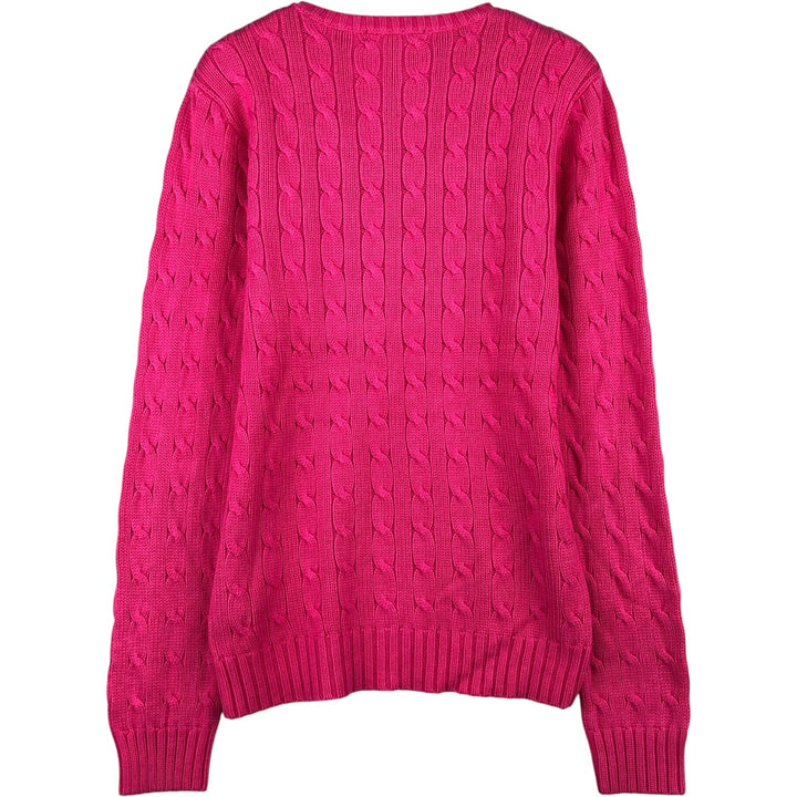 Ralph Lauren cable knit V-neck cotton knit sweater, size M cotton pink type Vintage Second Hand
