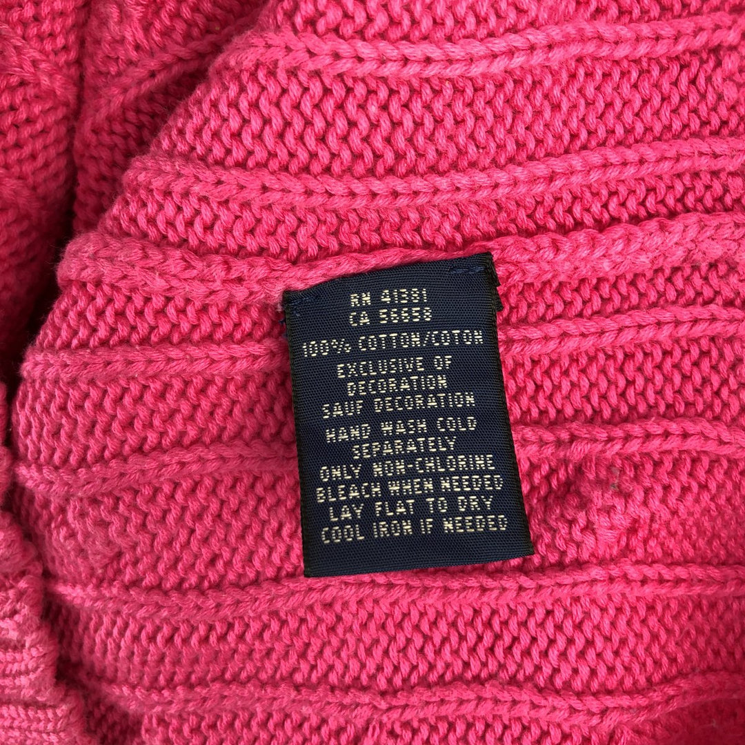 Ralph Lauren cable knit V-neck cotton knit sweater, size M cotton pink type Vintage Second Hand