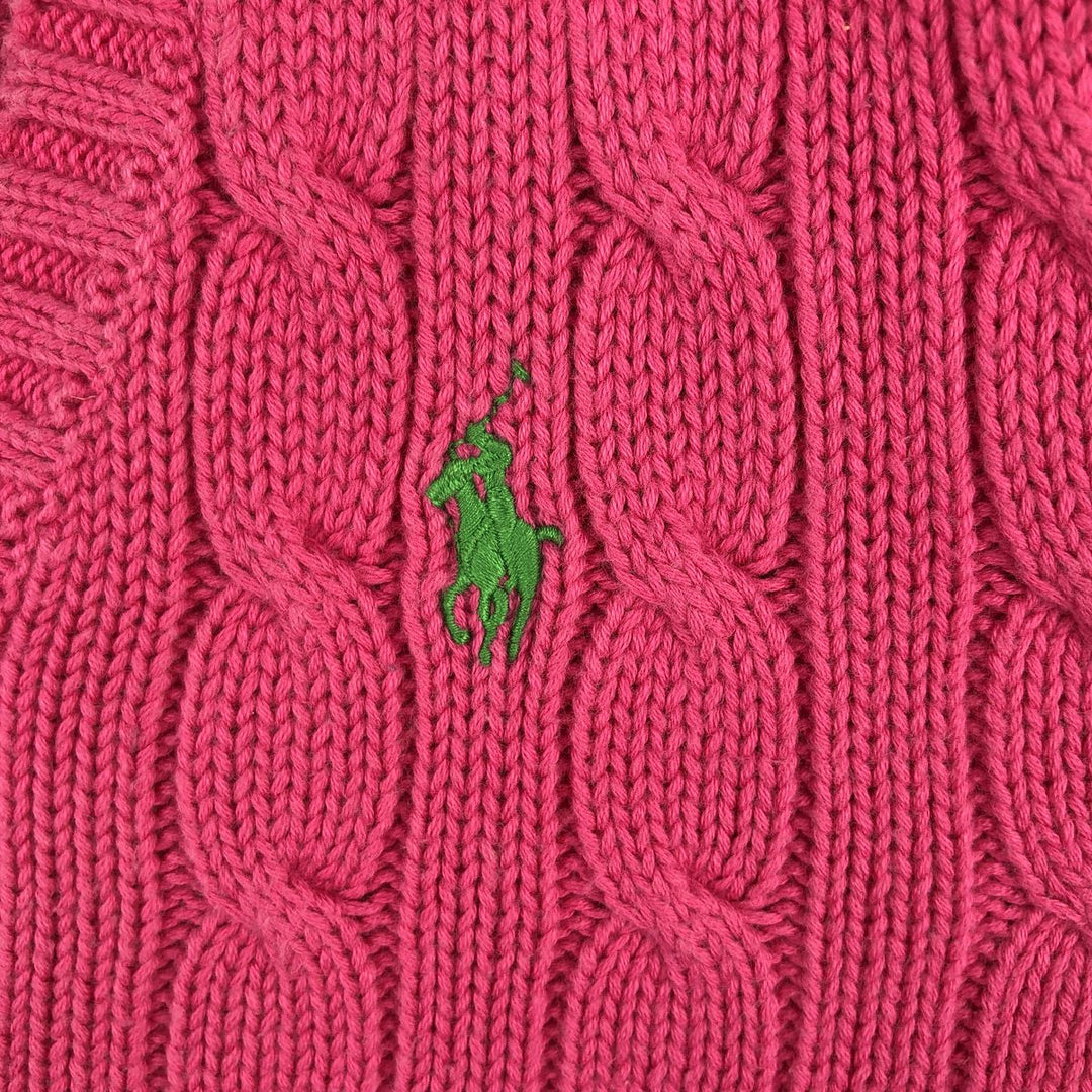 Ralph Lauren cable knit V-neck cotton knit sweater, size M cotton pink type Vintage Second Hand