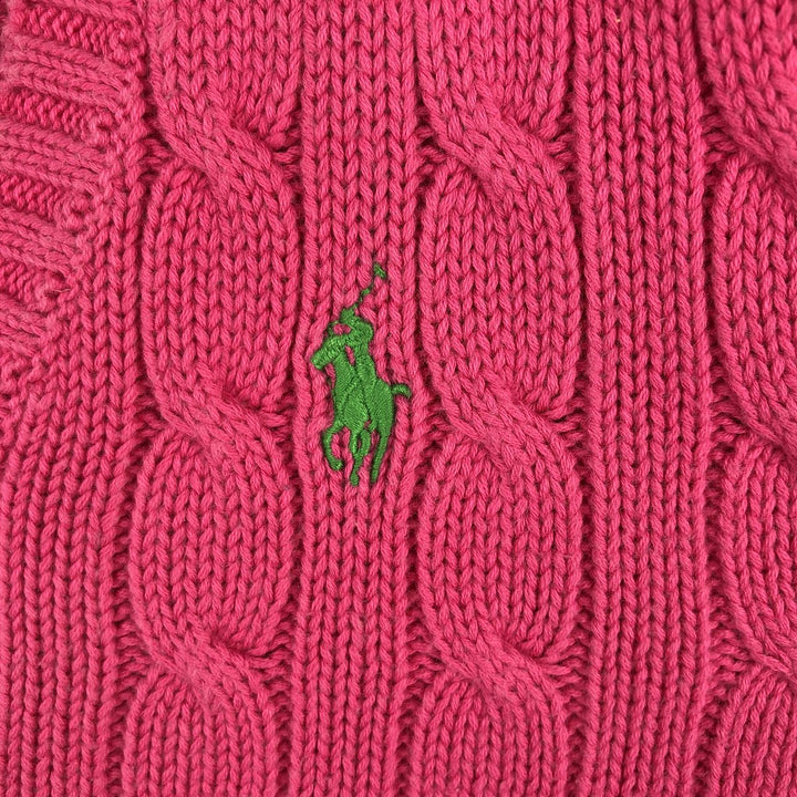 Ralph Lauren cable knit V-neck cotton knit sweater, size M cotton pink type Vintage Second Hand