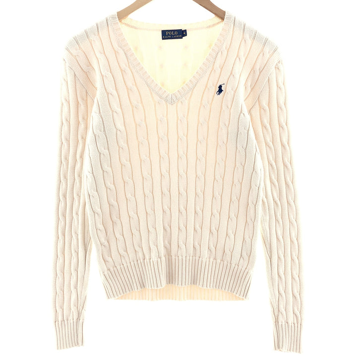 Ralph Lauren POLO RALPH LAUREN Cable knit V-neck cotton knit sweater Women's M /eaa391199