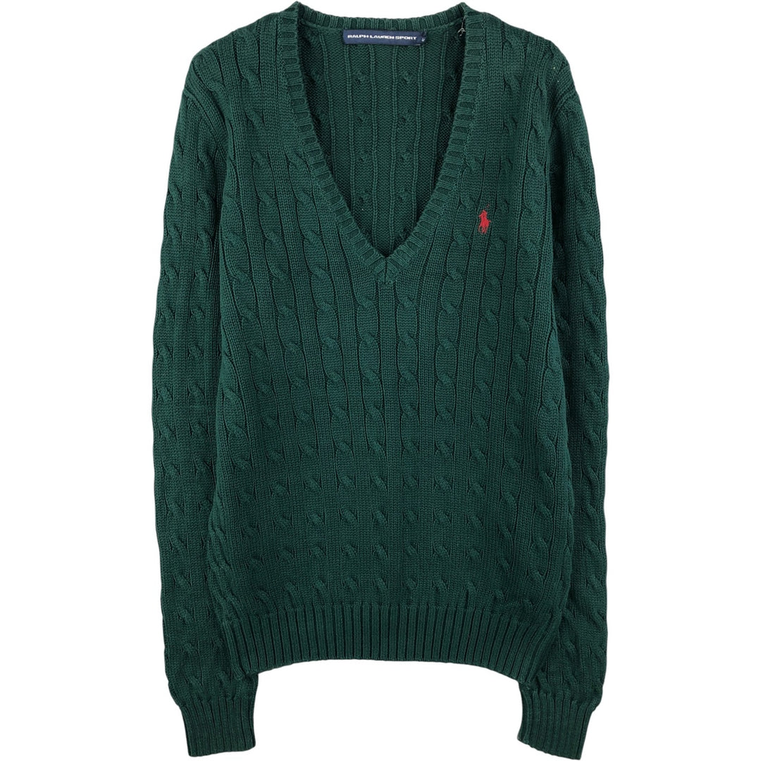 Ralph Lauren RALPH LAUREN SPORT Cable knit V-neck cotton knit sweater Women's M size cotton Green type dark green Vintage Second Hand
