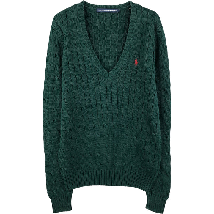 Ralph Lauren RALPH LAUREN SPORT Cable knit V-neck cotton knit sweater Women's M size cotton Green type dark green Vintage Second Hand
