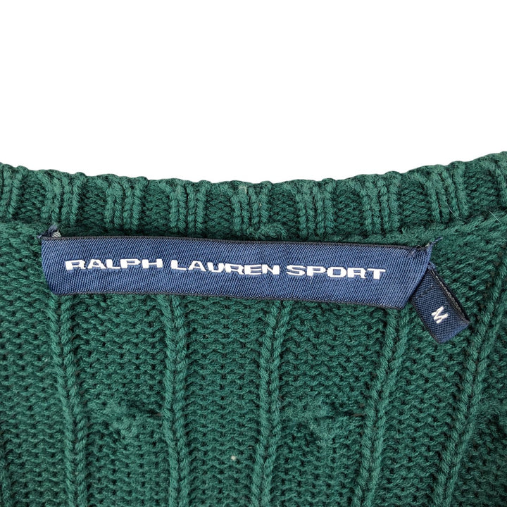 Ralph Lauren RALPH LAUREN SPORT Cable knit V-neck cotton knit sweater Women's M size cotton Green type dark green Vintage Second Hand