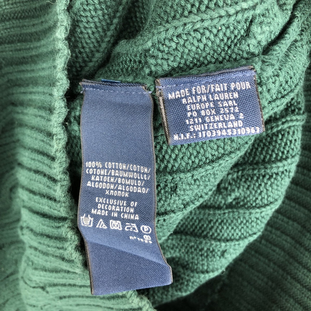 Ralph Lauren RALPH LAUREN SPORT Cable knit V-neck cotton knit sweater Women's M size cotton Green type dark green Vintage Second Hand
