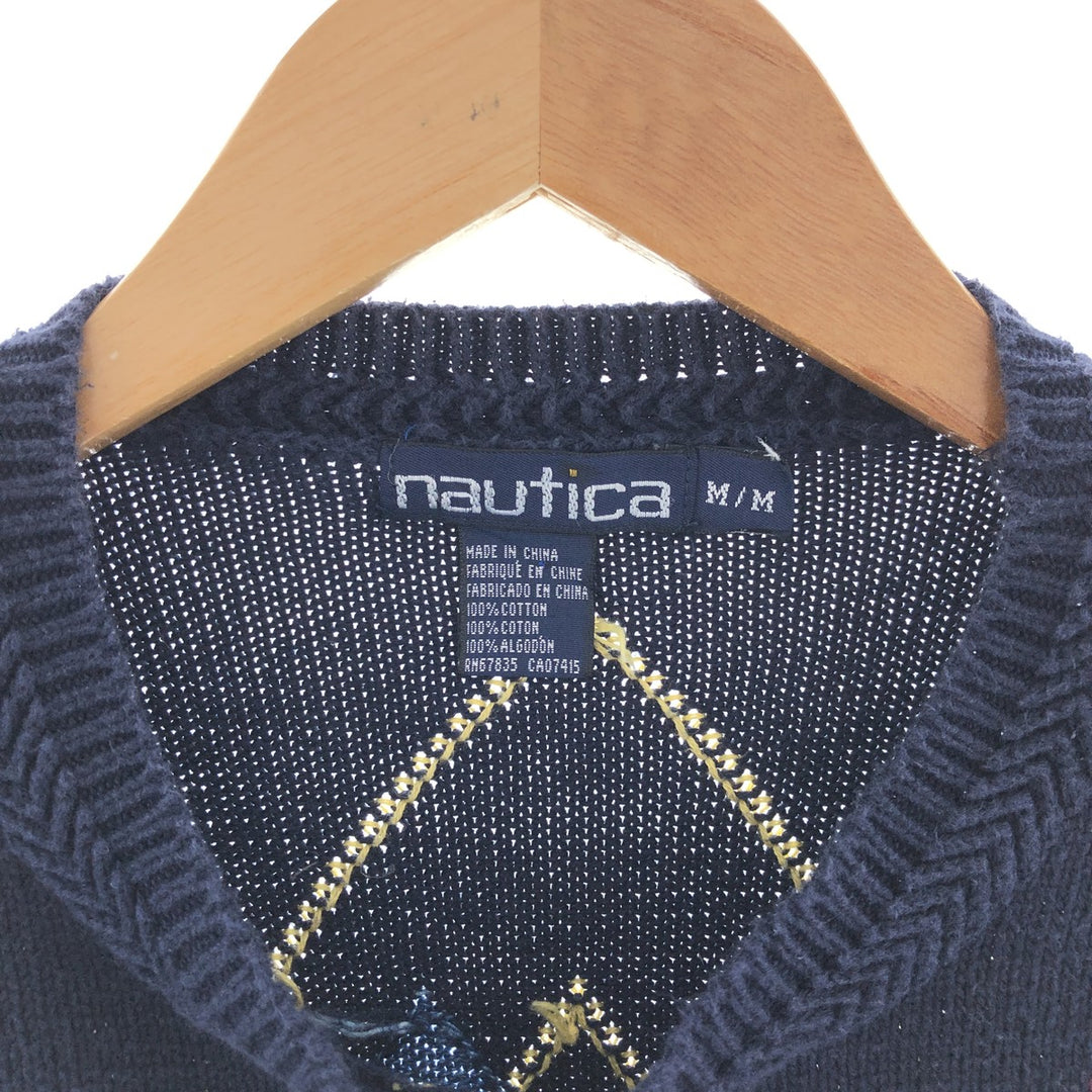 90'S NAUTICA Argyle Pattern Cotton Knit Sweater Men's M Vintage /eaa391251