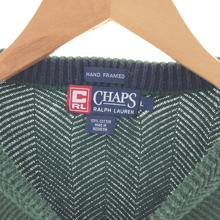 90'S Ralph Lauren CHAPS Herringbone Cotton Knit Sweater Men's Size L Vintage /eaa391278